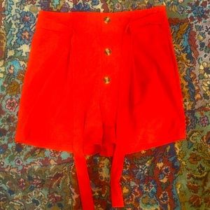 Red paper bag waist shorts
